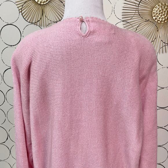 VTG Jaclyn Smith Womens Knit Sweater M Pastel Pink Beaded Coquette Floral Dainty - Picture 8 of 16